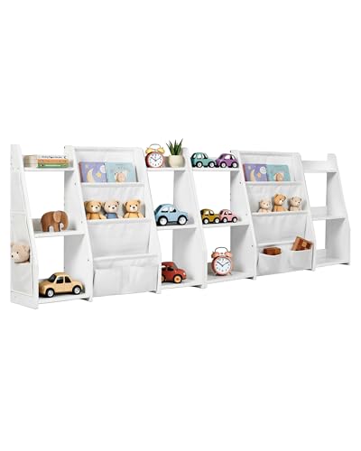 Amveya Libreria Estanteria Infantil 2 Piezas, Mueble Almacenaje Juguetes, Baul Juguetes Infantil, Estanteria Juguetes Pequeña con 6 Zonas Abiertas y múltiples Bolsas de Tela (97.5x30x76cm)