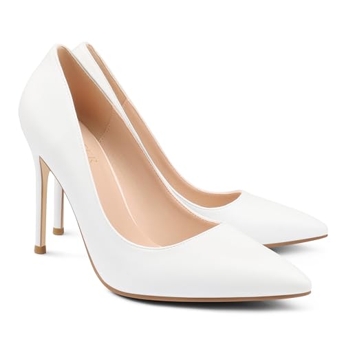 Image of COLETER Women's 4 Inch Pumps Pointy Toe Wedding Dress Shoes Slip on Stiletto Pumps