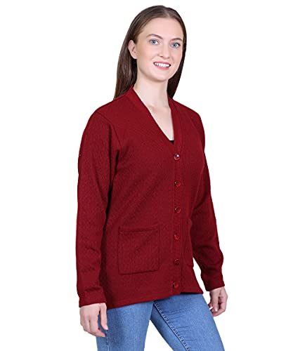 Image of Women Woolen v-Neck Cardigan Pullover Sweater for Winter wear with Front Pockets Plus Sizes Also Available