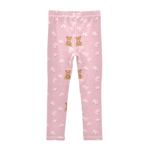Cute Pink Bear Flower Girls Leggings Ultra Soft Compression Yoga Gym Pants for Kids 4-10T2