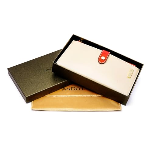 Image of ANDOILT Women's Genuine Leather Wallet RFID Blocking Credit Card Holder Zipper Purse Cell Phone Handbag