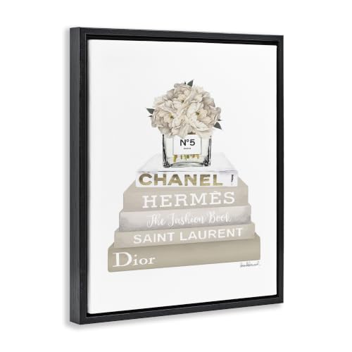 Image of Stupell Industries High Fashion Bookstack with Tan Flowers, Design by Amanda Greenwood