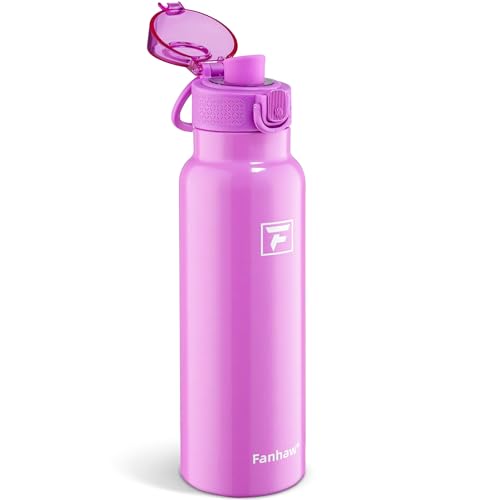 Image of Fanhaw 24 oz Insulated Water Bottle with Soft Silicone Spout Lid, Leakproof Stainless Steel Vacuum Bottle for School, Sports& Daily Use, Kids, Teens& Adults, Back to School Essentials (Purple)