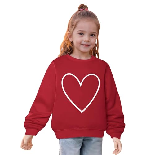 Girls Sweatshirts Cute Love Heart Print Shirts Round Neck Pullover Cotton Long Sleeve Tops Casual Blouse 2-10 Years