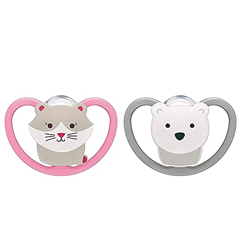Image of NUK Space Orthodontic Pacifiers, 6-18 Months, Cat /Firefly, 0.09 Pounds, (Pack of 2)