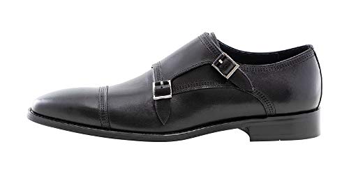 Jump New York Men's Mccain Leather Double Monk Strap Cap-Toe Dress Shoe | Hand Painted Formal Dress Shoes|Black Size 11 #TOP1