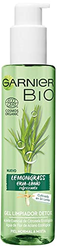 Garnier Bio, Gel Limpiador Détox Lemongrass con Aceite Esencial de Citrinola Ecológico y Glicerina, Atrapa la Suciedad, Grasa y Residuos de Polución, Fórmula Vegana, 150 ml