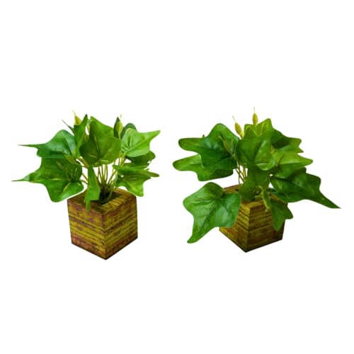 Image of DecoreBugs Artificial Real Touch Flower Plant with Pot (Pack of 2), 16 cm Height, Decorative Faux Floral Plant for Home, Office, Living Room, Bedroom, Table & Shelf Decor