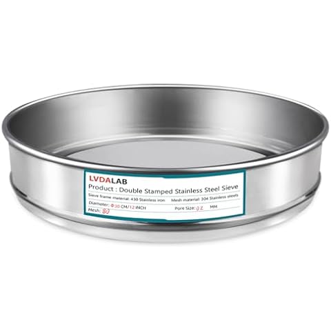 LVDALAB 304 Stainless Steel Lab Sieve Screen Mesh, 80 Mesh (0.2mm) Aperture Test Sieve, 12Inch(30cm) Diameter Economy Standard Analysis Sample Test Sieves for Industrial Laboratory Homes Cover