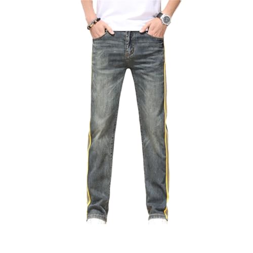 Men's Side Striped Embroidered Washed Straight Leg Jeans Casual Pants