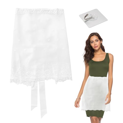 HDGSAFD Tablier De Taille en Dentelle Vintage Pour Femme Avec Crochet Transparent, Demi-Tablier De Serveur (Blanc)