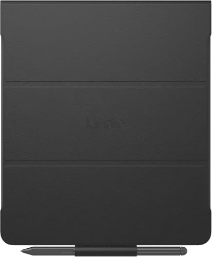 Image of Amazon Kindle Scribe Essentials Bundle including Kindle Scribe (16GB) - Tungsten, Premium Pen, Leather Folio-Black, and Power Adapter