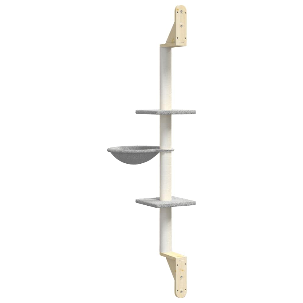 Arbre à Chat Mural Gris Clair 142,5 cm Meuble Arbre griffoir Tour Maison avec lit hamac Niche cabane Etagere Pont escalier grattoir Poteau Bois sisal pour Grimper Jouer Reposer Salon Coin