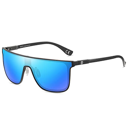 Image of DUCO Trendy Square Sunglasses for Men Women Flat Top Shield Shades Oversized Carbon Fiber Polarized Sun Glasses DC8209