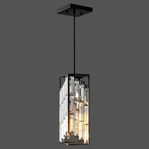 Esfos Black Pendant Lights Kitchen Island 1 Pack, Mini Crystal