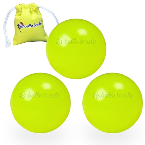 La belle boule® – 3 Cochonnets fluorescents en Résine Haute Visibilité pour Pétanque + Pochette – Boule de Pétanque, Cochonnet Lumineux, Accessoire Pétanque Intérieur ou Extérieur (Jaune)