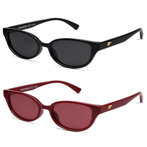 Image of VANLINKER Retro Semi Oval Polarized Sunglasses for Women Men Trendy Small 90s Style Vintage Narrow Rectangle Frame VL9833