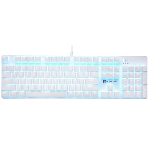 Mecool Mechanical Gaming Keyboard Wired Ice Blue Backlit Keyboard Blue Switches Full Size 104 Keys US Layout-White