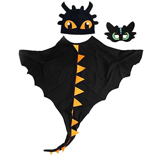 Guador Cape Kinder Dinosaurier Cosplay Umhang mit Maske Kapuzenumhang Karneval Weihnachtskostüme Halloween Kostüm für Jungen Mädchen (Schwarz)