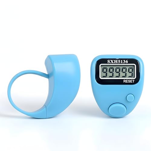 Image of Digital Finger Tally Counter, 5-Digit LCD Display, Ring Design with Reset Button (Pack of 1) (Sky Blue)