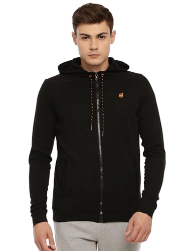 Image of Macroman M-Series Men Hooded Regular Fit Cotton Blend Sweatshirt with Reflective Detail