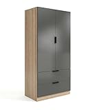 duehome | Armario de 2 Puertas y 2 cajones, Modelo Lark, Acabado en Color Roble...