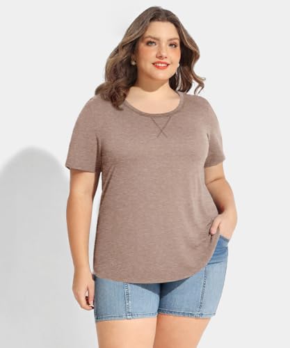 Image of CARCOS Plus Size Tops for Women Short Sleeve Shirt Summer Star /Leopard /Tie Dye /Flower Crewneck Pullover Tunic XL-5XL