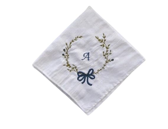 Shree adodhya women hankerchief with beautiful alphabet A embroidery, white colour and cotton handkerchief with embroidery colour green and blue. set of 2-picture-56