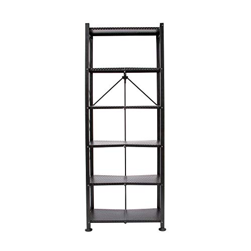 Image of Origami 6 Tier Classic Stamped Metal Storage Shelves for Books, Decor, Vinyl Records, and Garage Organization and Storage, Black
