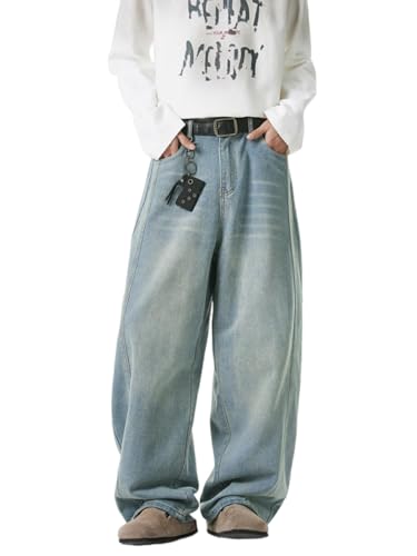 Mens Baggy Jeans Wide Leg Y2k Denim Pants Skater Hip Hop Fashion Loose Fit Casual Trousers Streetwear Blue