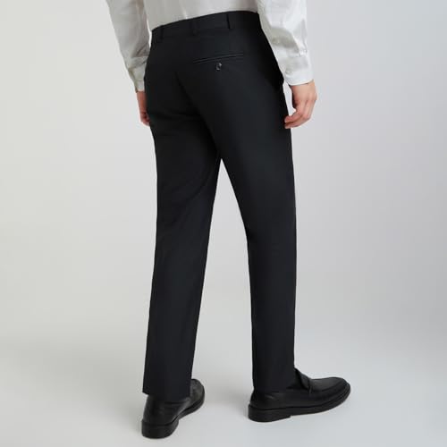 Image of Raymond Men's Mid Rise Polyester Blend Solid Pattern Slim Fit Flat Front Formal Trouser