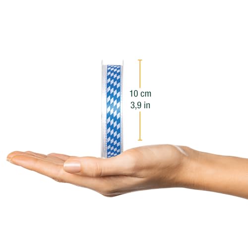 Halbach Seidenbänder Oktoberfest Deko Band | Breite: 15 mm Länge: 25 m Farbe: Blau/Weiß | Geschenkband Bayern | für bayrische Tischdeko oder Geschenke