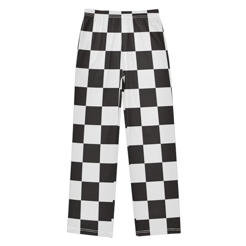 Boys' Pants Black and White Checkered Chess Long Bottoms Jogger Pants Elastic Waist Trousers with Pockets S-XL