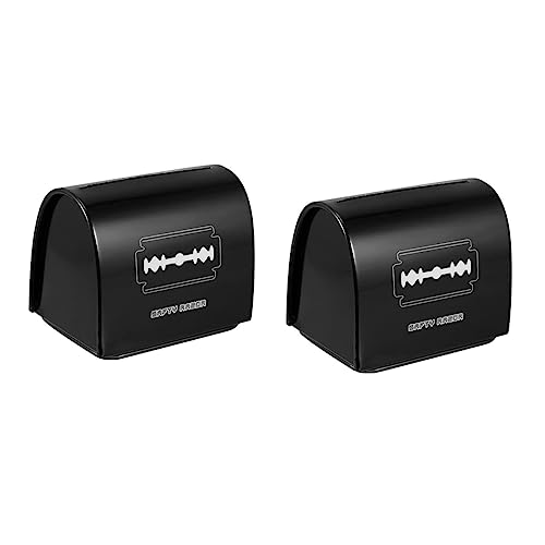 POPETPOP 2piezas Estuche De Almacenamiento para Desechos De Cuchillas De Afeitar Contenedor De Reciclaje para Barbería Diseño Negro Fondo Extraíble y Acabado Elegante para Uso Doméstico
