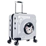 MANON ROSA Wheeled Pet Carrier for Small Dogs, Puppies, All-Breed Cats - Kitten Rolling Suitcase with Telescopic Handle Supports up to 88 Lbs - Travel Supplies for Long Trips (Sliver)