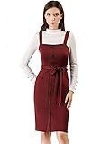 Allegra K Women's Pinafore Button Decor Strap Sheath Stretchy Jumper Suspender Overall Dress X-Small Burgundy