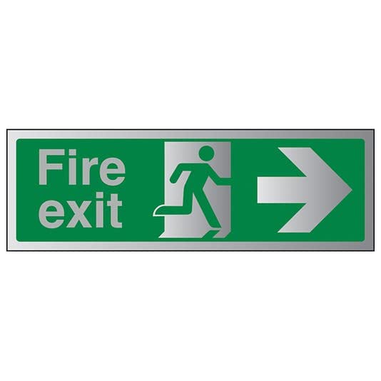 Fire Exit Arrow Right Aluminium Effect Signage Sticker, Waterproof Sticker Self Adhesive