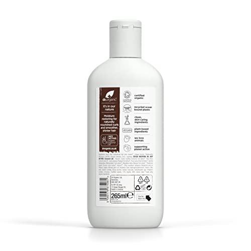 Dr Organic Coconut Oil Conditioner, Normal & Dry Hair, Natural, Vegan, Cruelty-Free, Paraben & SLS-Free, Recyclable & Recycled Ocean Bound Plastic, Certified Organic, 265ml, Packaging may vary