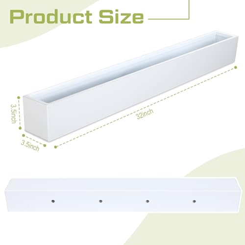 FillTouch Long Rectangular Planter Box Window Sill Plant Box Metal Water Trough Indoor Large Modern Steel with Drainage Holes Herb Garden Home(32 x 3.5 x 3.5 Inch,White)