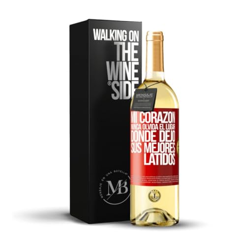 «Mi corazón nunca olvida el lugar donde dejó sus mejores latidos» Mensaje en una Botella. Vino Blanco Premium Verdejo Joven + Gift Box. Etiqueta Roja PERSONALIZABLE