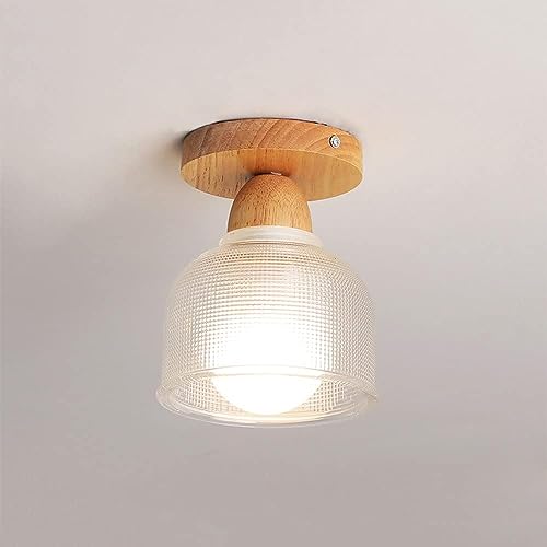 Iluminación de pasillos con plafón cilíndrico de vidrio y montura rústica