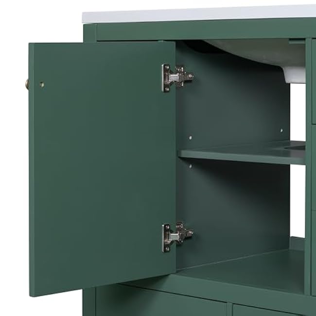 Maximize Bathroom Storage with 36 Bathroom Vanity with Sink Combo, Six Drawers, Adjustable Shelf, Green