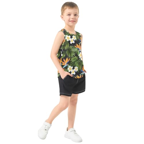 Plumerias Palm Leaves Black Boys Tank Tops Toddler Tank Top Shirts Undershirts Quik Dry for Boy,3T4