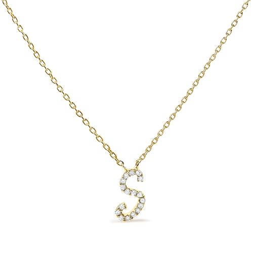 10K Yellow Gold Diamond Accent "S" Initial Script Style Pendant Necklace