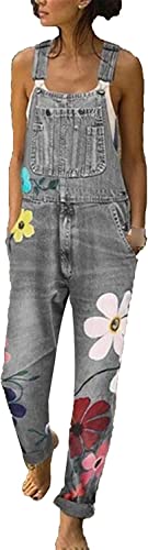 Salopette en jean femme à fleurs JEKE-DG idéale pour vos sorties printanières