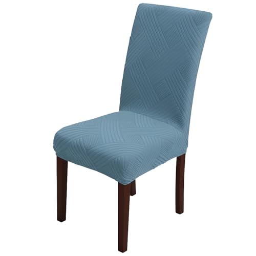 Image of House of Quirk Elegant Jacquard Chair Cover - 220 GSM Stretch Fabric, Universal Fit, Washable Short Dining Seat Protector Slipcover (Light Blue, Pack of 1)
