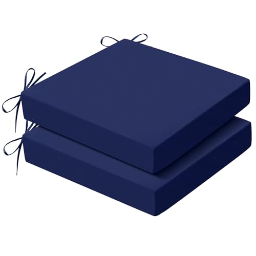Zonamat Outdoor Chair Cushions Set of 2, 19x19x3 Inch Waterproof & Fade Resistant Patio Furniture Seat Cushions with Ties, Square Outdoor Dining Chair Cushions for Lawn, Garden, Deck & Yard, Navy Blue