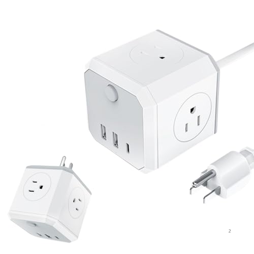 7-in-1 Outlet Power Cube 4 AC Outlets, 2 USB-A Ports, 1 USB-C Ports & 2M Sturdy Extension Cord...