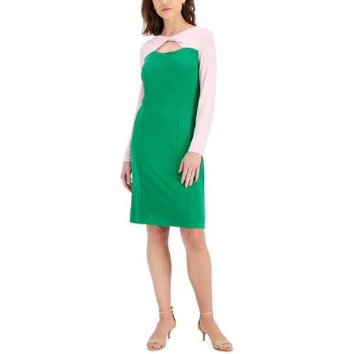Kasper Womens Colorblock Knee-Length Sheath Dress Green L