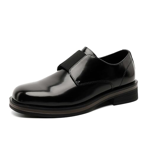 Men's Slip On Loafers Retro Round Toe Business Dress Leather Shoes Anti Slip Comfortable Casual Walking Shoes Suitable for Work Meetings and Gatherings